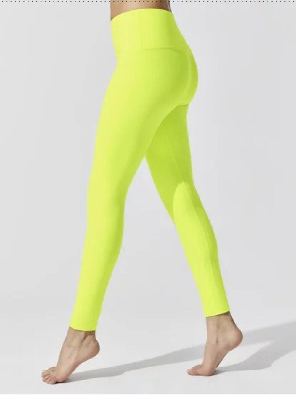 Carbon 38 Neon Yellow 7/8 Leggings High-Rise Wide Waisted Pull-On Size Small S